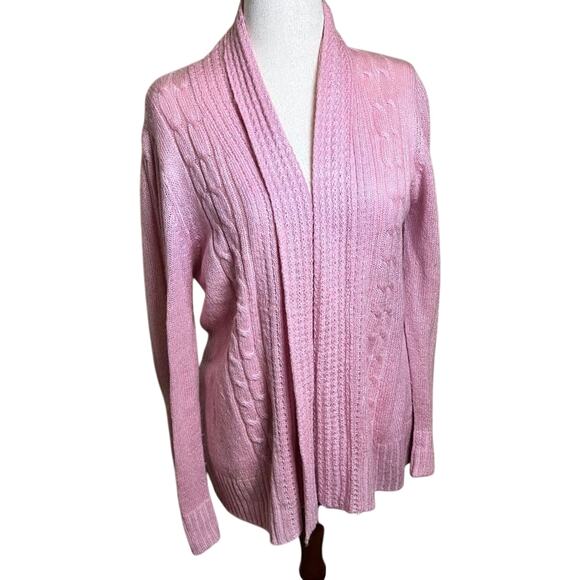 Jason Maxwell cardigan sweater soft pink lightweight open front long length Sz L - Picture 1 of 8